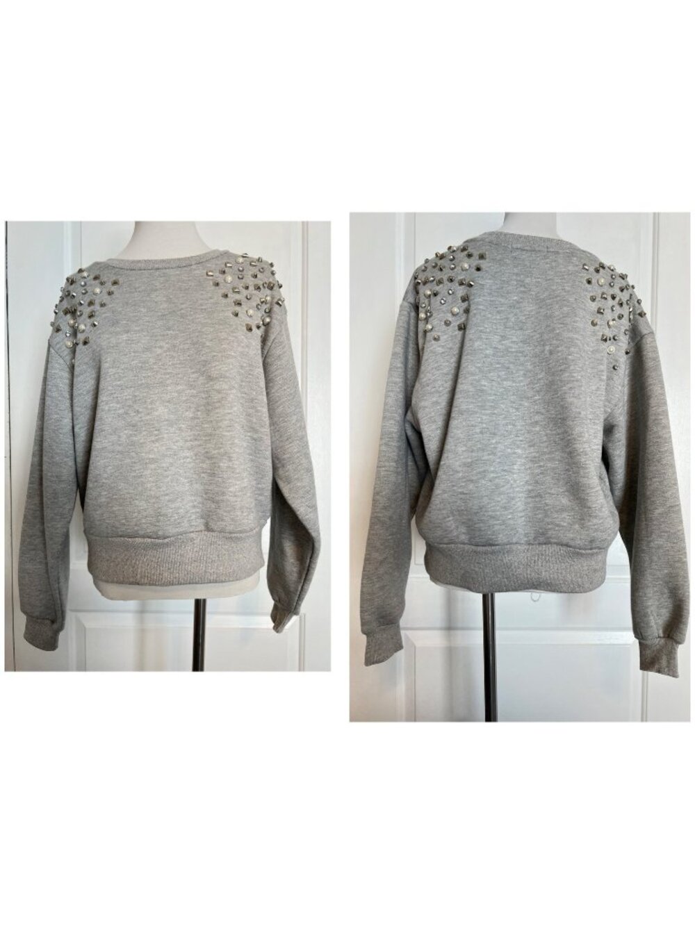 On 12th Twelfth Los Angeles Embellished Rhinestone Beaded Knit Sweatshirt Top S